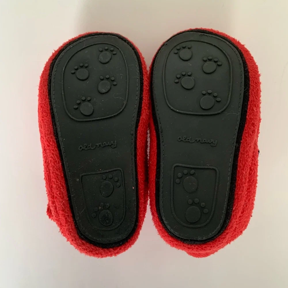 VTG Old Navy Red Fleece Booties Slippers Rubber Soles Soft Cozy Toddler Size
